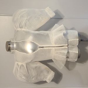 Couture by celb.designer Maggie Barry's custom-made two-pie jacket & mesh shorts